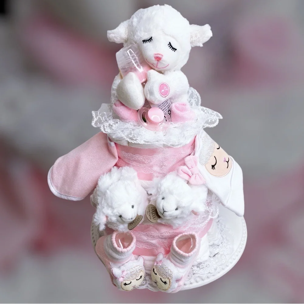 Lamb Diaper Cake, Newborn Baby Girl Gift